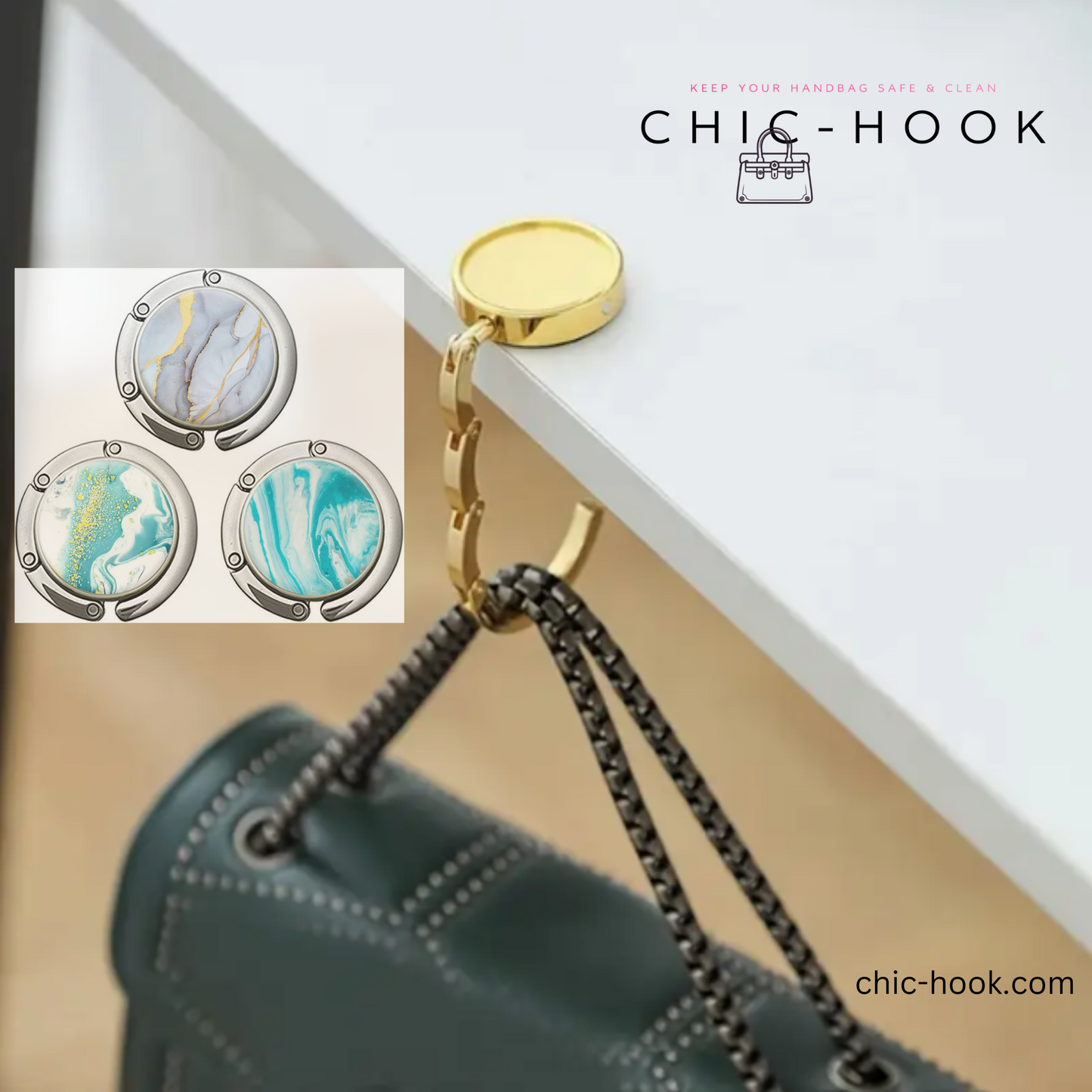 Handbag/Purse Table Hook in Turquoise Marble - LIMITED RELEASE