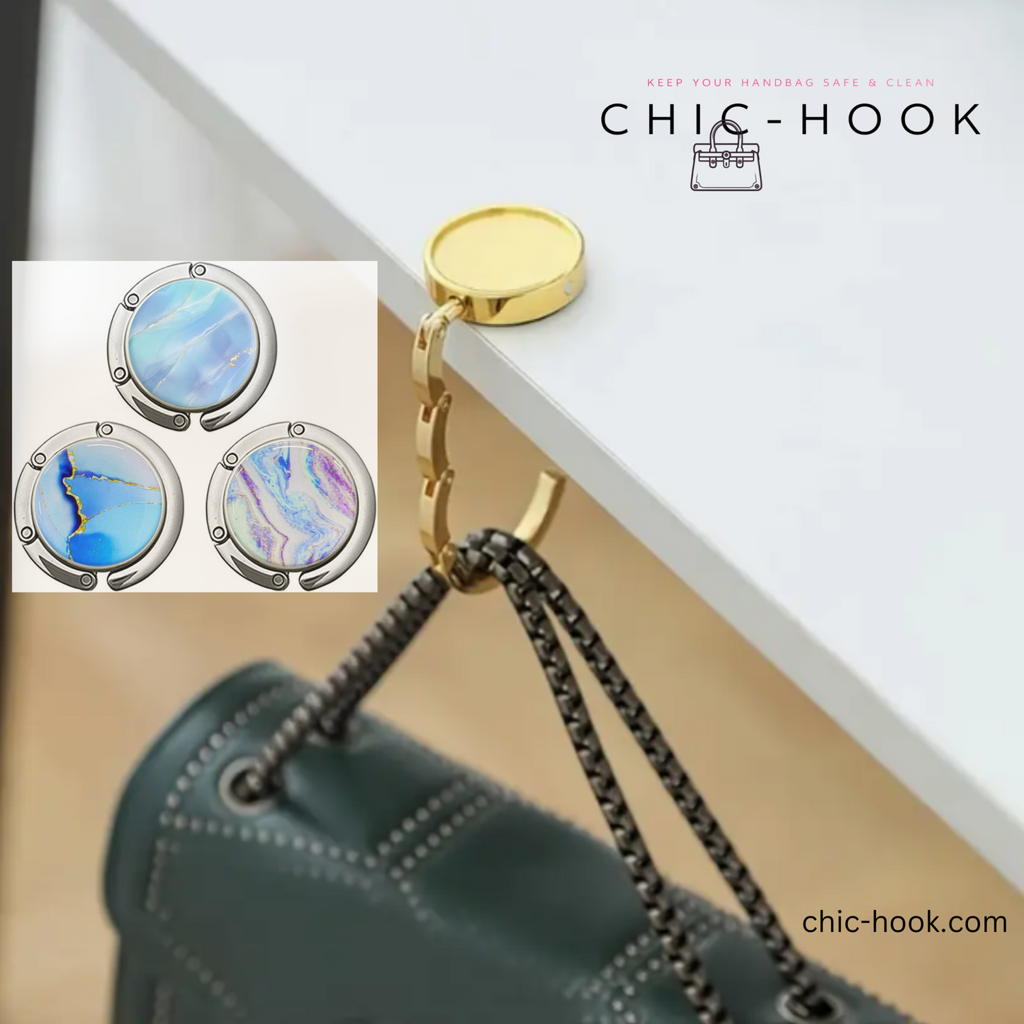 Handbag/Purse Table Hook in Ocean Blue Marble - LIMITED RELEASE