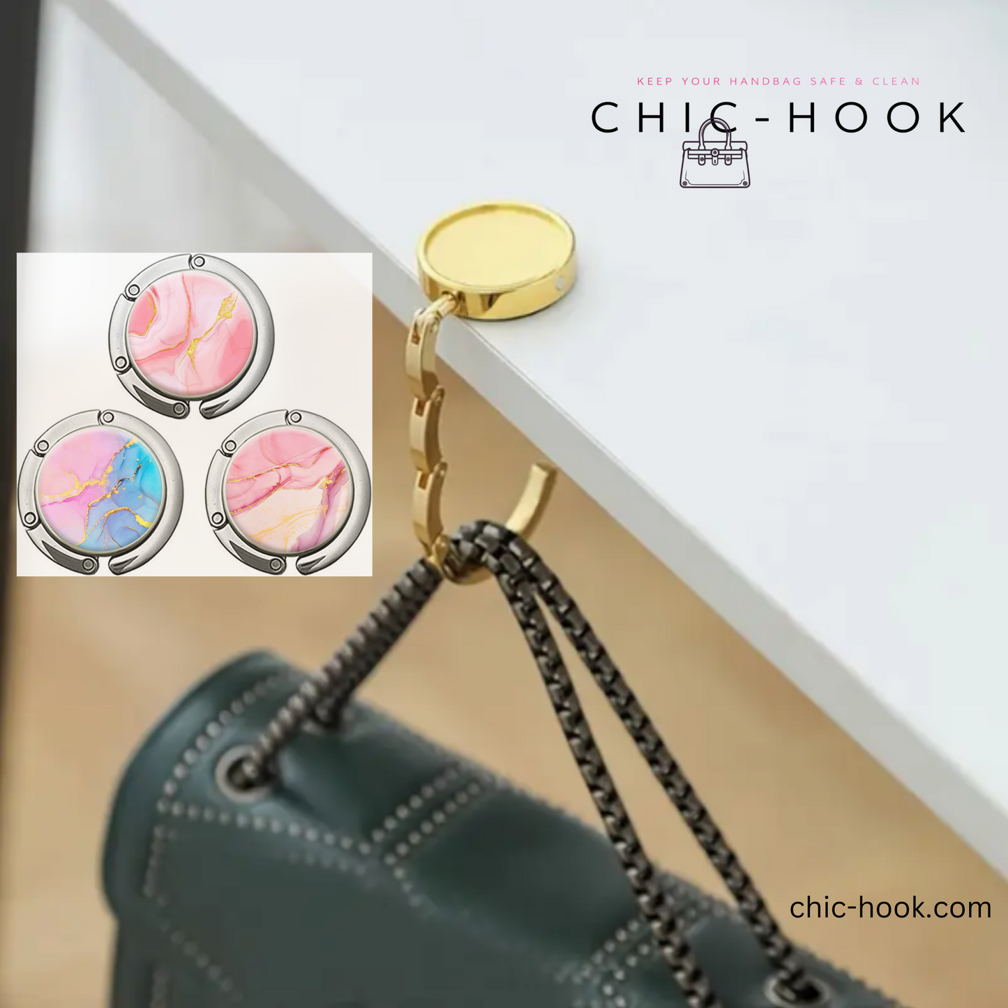 Handbag/Purse Table Hook in Pink Marble - LIMITED RELEASE